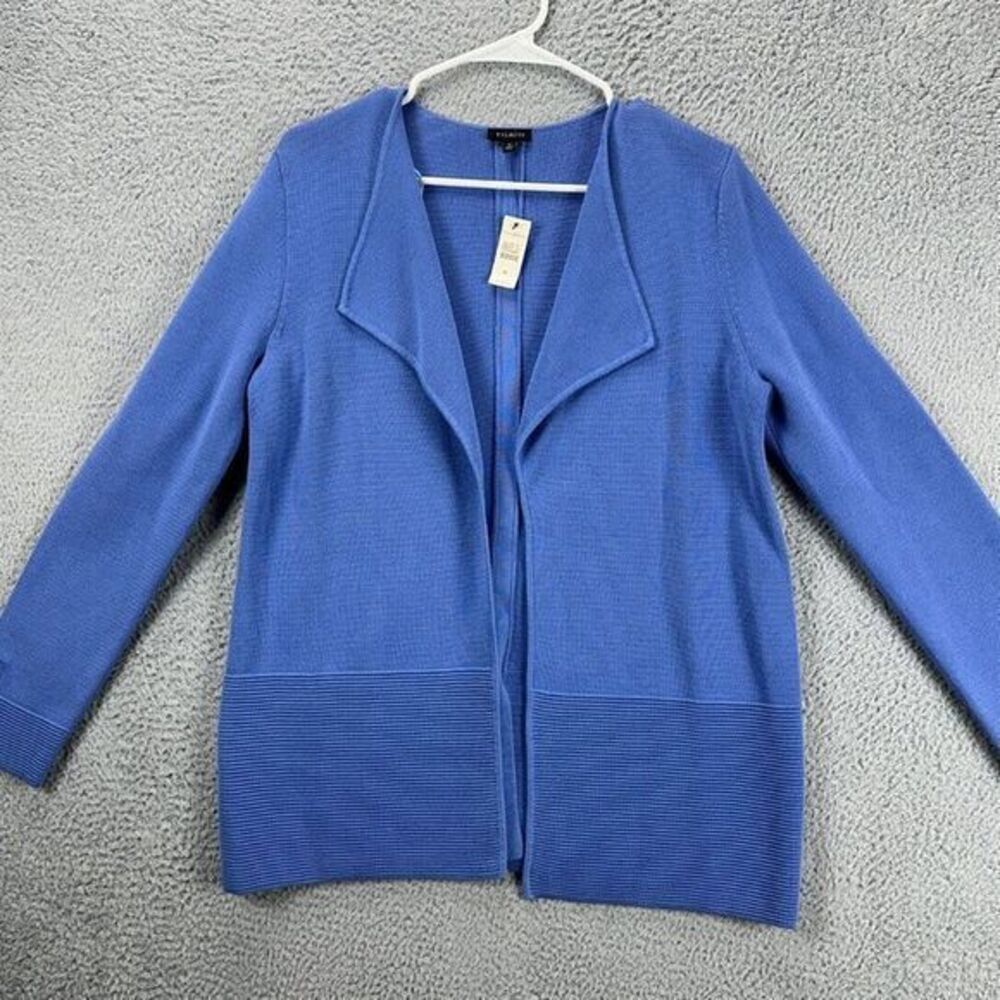 Talbots Cardigan Knit Sweater Women Medium Blue Open Face Long Sleeve Ladies NEW
